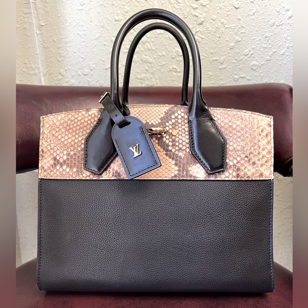 Leather & Python Top Handle Handbag - image 1